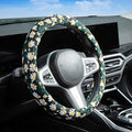 Embroidered Flowers Black Cute Daisy Steering Wheel Cover Auto Anti-Slip Breathable Rubber Steering Wheel Protector,Floral Car Accessories for Women,Universal Size Fit Most Cars -15 inch