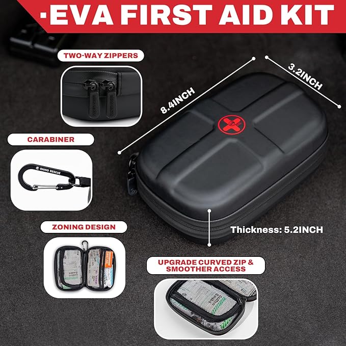 RHINO RESCUE EVA First Aid Kit, Small Waterproof Backpack Emergency Hiking First Aid Kit for Backpacking, Medical Kit for Tra