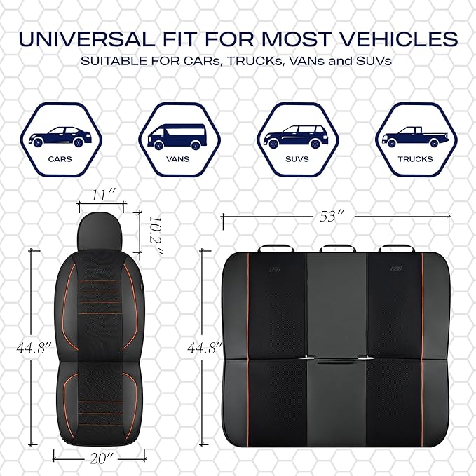 Skechers Air-Cooled Memory Foam Seat Covers,Mesh Thick Car Seat Covers,Piping Leather Car Seat Cover,Airbag Compatible,Automo