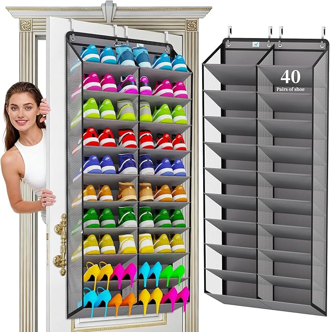 Heavy-Duty, over the door shoe organizer, Extra-Wide Large, shoe organizer, Holds 30 Pairs & Supports 100lbs, shoe rack, with