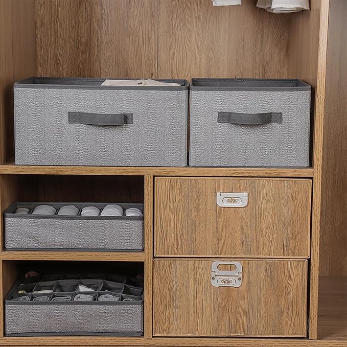 Storage Baskets, 11-Inch Woven Fabric Bins, Storage Cubes with Reinforced Handles, Organizer Bins for Closet Shelves, Foldabl