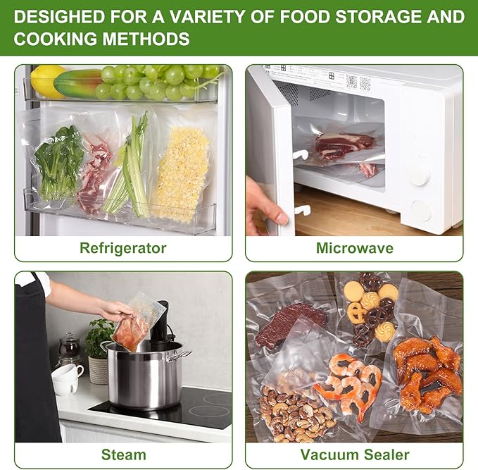 [2025 Upgraded]Moretoes Vacuum Sealer Bags, 30 Gallon 11"x 16"and 70 Quart 8"x 12"and 50Pint 6"x 10"Food Saver Bags BPA Free,