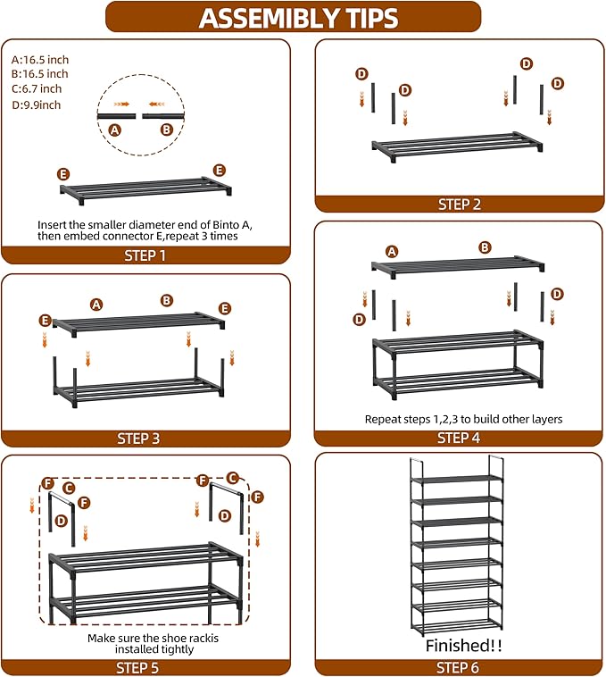 Shoe Rack, 8 Tier Tall Shoe Rack for Entryway, Shoe Orhanizer for Closet, Shoe Shelf, Shoe Stand for Front Door Entrance, Clo