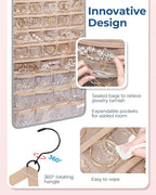 BAGSMART Hanging Jewelry Organizer, Necklace Holder Anti-tangle Earrings Rings Hanger with Pockets Hang on Closet, Wall, Door