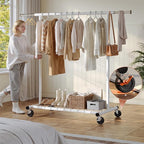 Raybee Clothing Rack for Hanging Clothes, Rolling Clothes Rack Load 250LBS, Metal Clothes Racks, Clothing Rack with Wheels Po