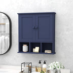 TaoHFE Blue Bathroom Over The Toilet Storage Cabinet,Wall Medicine Cabinet Organizer with 2 Door Adjustable Shelves,Wooden Mo