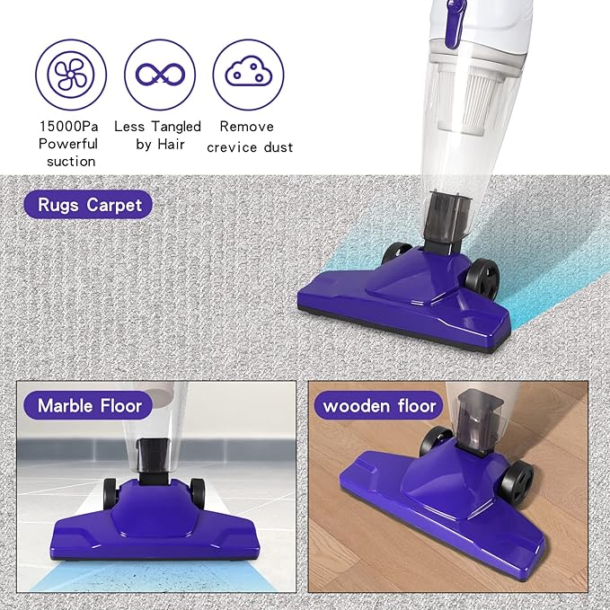 Intercleaner Corded Vacuum Cleaner, 15KPa Powerful Suction with 400W Motor, 12 in 1 Lightweight Bagless Stick Vac with Handhe