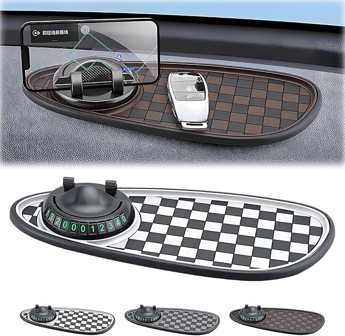 Multifunctional Car Dashboard Organizer - Anti-Slip Phone Holder with 360° Rotation, Parking Number Pad & Storage for Sunglas