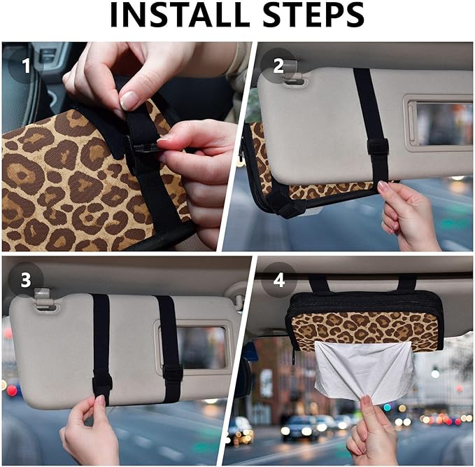 Car Tissue Holder Car Visor Organizer Tissue Box Holder for Car Sun Visor Organizer with Car Vehicle Accessories Essentials Interior for Women Men Light Leopard Print