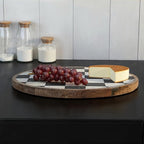 Creative Co-Op Checkered Lazy Susan in Mango Wood and Marble, White, Black and Natural