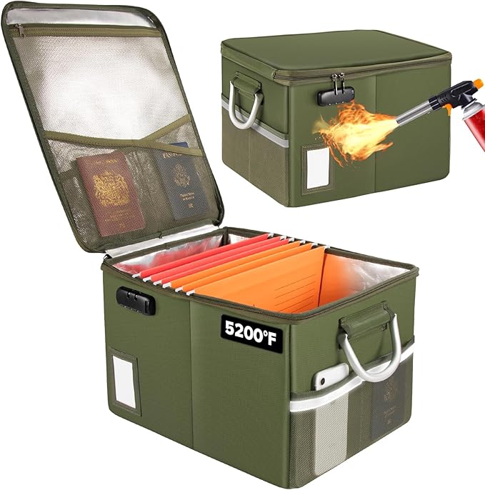 TOMKID 5200°F Fireproof Document Box, Fire Important Document Organizer with Lock, Upgraded Heat Insulated Filing Storage Cab