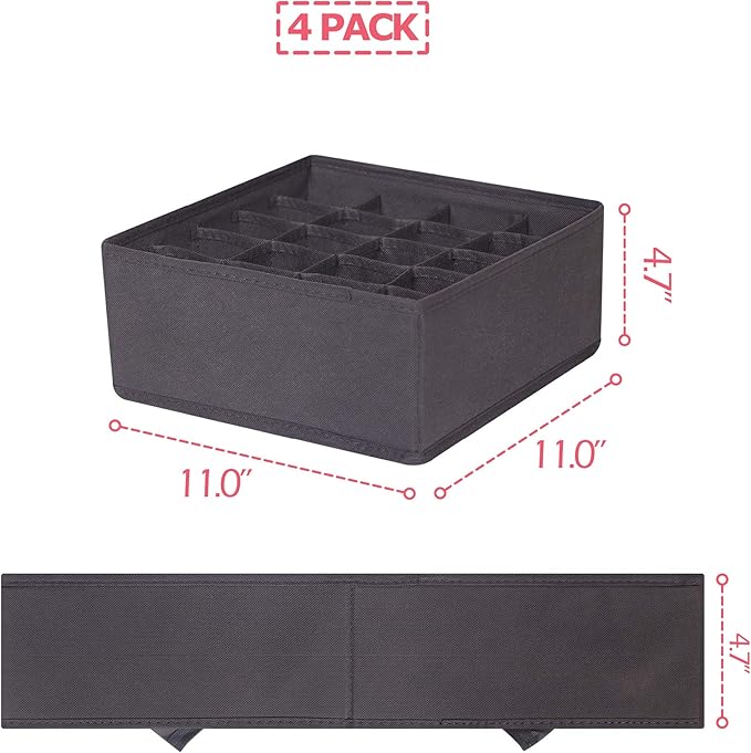 DIOMMELL 4 Pack Foldable Cloth Storage Box Closet Dresser Drawer Organizer Fabric Baskets Bins Containers Divider for Clothes