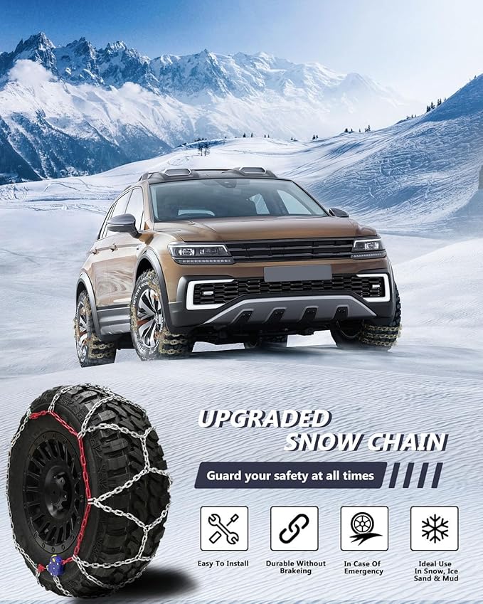 SCITOO Snow Chains For Car Pickup Trucks SUV,Universal Emergency Tire Traction Chain,Anti-Skid Thickening Tire Chains Width 2