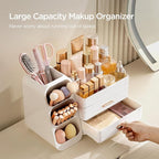 HBlife Makeup Organizer with Brush Holder for Vanity, Large Plastic Bathroom Countertop Organizer Skin Care Storage, Easy to 