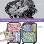 6 Pcs Compression Packing Cubes Waterproof Suitcase Travel Bag Luggage Backpack Organizer Travel Cubes for Packing-Small Flor