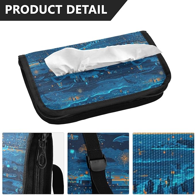 Car Tissue Holder Car Visor Organizer Tissue Box Holder for Car Sun Visor Organizer with Car Vehicle Accessories Essentials Interior for Women Men Dark Blue Crowd Whale Light Ice