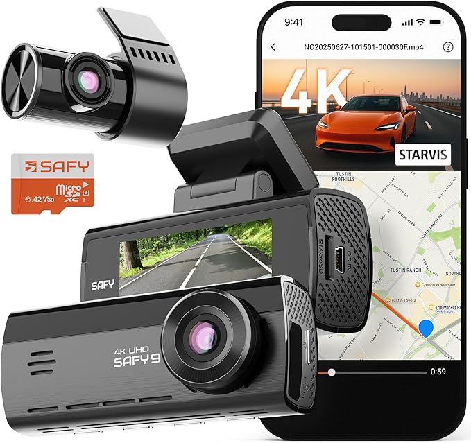 BlackVue SAFY9 2CH 256GB Dashcam - 4K+1080P Dash Cam Front and Rear, HDR Front, AI Night Vision, SD Card Included, Wi-Fi, GPS