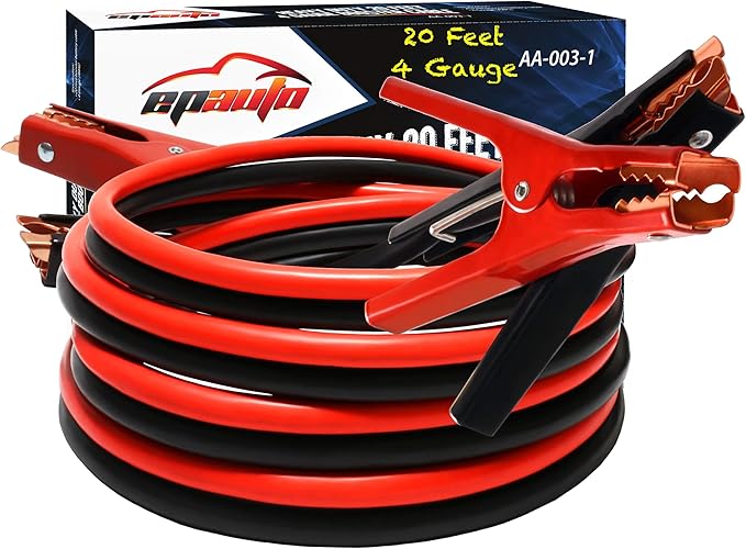 EPAuto 4 Gauge x 20 Ft Heavy Duty Booster Jumper Cables with Travel Bag and Safety Gloves (4 AWG x 20 Feet)