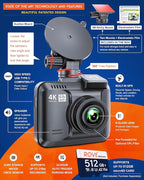 ROVE R2-4K Dash Cam Built-in WiFi 6 GPS Car Dashboard Camera Recorder with UHD 2160P, 2.4" IPS Screen, 150° Wide Angle, WDR, 