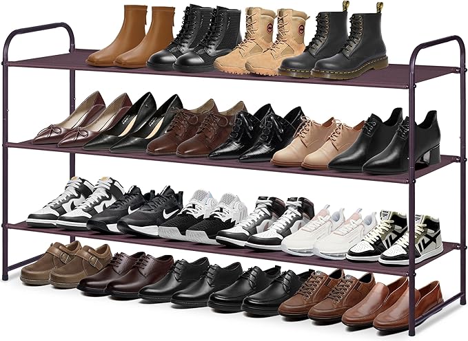 MISSLO Long 3 Tier Shoe Rack for Closet Shoe Organizer Storage Stackable Wide Shoe Shelf Holds 24 Pairs of Men Sneakers, Wome