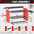 ZESEN Power Tool Organizer with Charging Station, Heavy Duty 3 Layer Drill Holder Wall Mount Garage Shelf Rack with 6 Outlet 