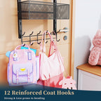 Consumest Over The Door Hooks Organizer - 4 Tier Door Coat Rack with 3 Baskets and 12 Hooks, Stainless Steel Towel Hanger for