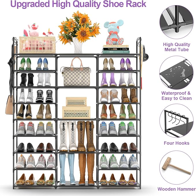 Kottwca Shoe Rack Organizer, Large Shoe Rack for Entryway Closet, Metal Shoe Shelf for Shoes and Boots, Big Non-Woven Fabric 