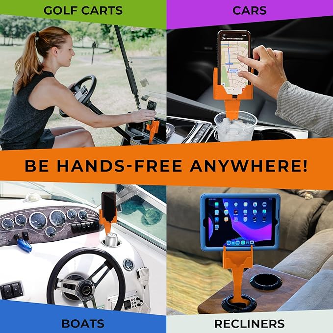 CELL PHONE SEAT - Cup Holder Phone Holder Mount for Car - Universal Adjustable Expander Cradle Hands-Free Driving - Compatible with All Smartphones iPhone Samsung Google Android Orange