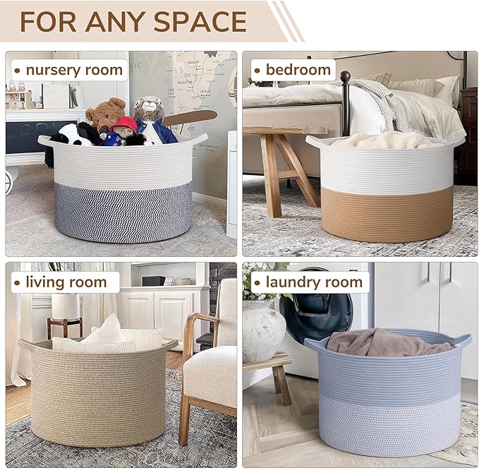 INDRESSME 115L Extra Large Jute Rope Basket, Blanket Basket Home Decor Baby Laundry Baskets for Toys Storage Bedroom, Living 