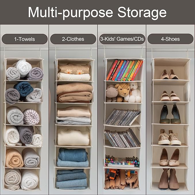 StorageWorks 6-Shelf Hanging Closet Organizer, Hanging Shelves for Closet, Fabric, Mixing of Beige, White & Ivory, 12" D x 12
