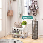 viewcare White Small Shoe Rack for Entryway,2-Tier Bamboo Shoe Organizer for Hallway Closet, Free Standing Shoe Racks for Ind