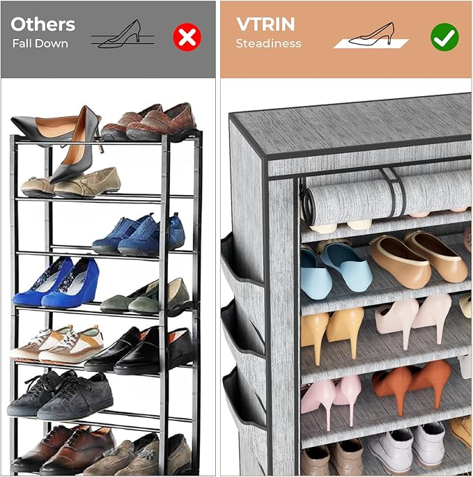 VTRIN Vertical Narrow Shoe Rack Organizer Tall Shoe Rack for Closet Entryway 10 Tier Non-Woven Cover Shoe Shelf Holds 36-41 P