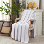 Chunky Cable Knit Throw Blanket Lightweight White 100% Organic Cotton Blanket for Sofa Couch Bed Baby Nursery, Rustic Shabby 