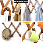 Amber Home Wood Accordion Wall Rack 17 Hooks (Pegs), Expandable Wall Mounted Hanger for Coat, Hat, Scarf, Coffee Mugs, X Shap