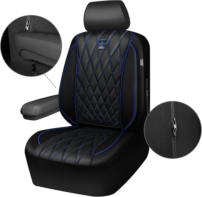 CAR PASS Piping Luxury Leather Seat Covers Full Set,5 Seats Anti-Slip Waterproof Seat Covers Compatible with Front Armrests,U