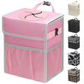 Capolo Car Trash Can with Lid, Leakproof Car Trash Bag Hanging Waterproof Automotive Garbage Can with Storage Pockets Mini Vehicle Trash Bin for Back/Front Seat(Pink,3 Gallon)