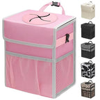 Capolo Car Trash Can with Lid, Leakproof Car Trash Bag Hanging Waterproof Automotive Garbage Can with Storage Pockets Mini Vehicle Trash Bin for Back/Front Seat(Pink,3 Gallon)