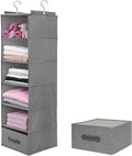 Large Hanging Sweater Organizer for Closet,Collapsible 6-Shelf Hanging Closet Shelves with Drawers, Washable (Grey-6 Shelf-1 