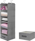 Large Hanging Sweater Organizer for Closet,Collapsible 6-Shelf Hanging Closet Shelves with Drawers, Washable (Grey-6 Shelf-1 