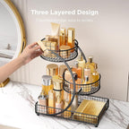 HBlife Makeup Organizer for Vanity, 3 Tier Metal Bathroom Countertop Organizers Skin Care Storage, Bathroom Counter Shelf Ski