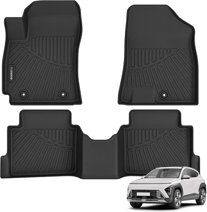 All Weather Floor Mats Fit for Hyundai Kona 2024 2025 2026 (Only Gas) SE/SEL/N Line/Limited TPE Rubber Liners Kona 2024 2025 Accessories Set All Season Guard Odorless Anti-Slip Floor Mats Black