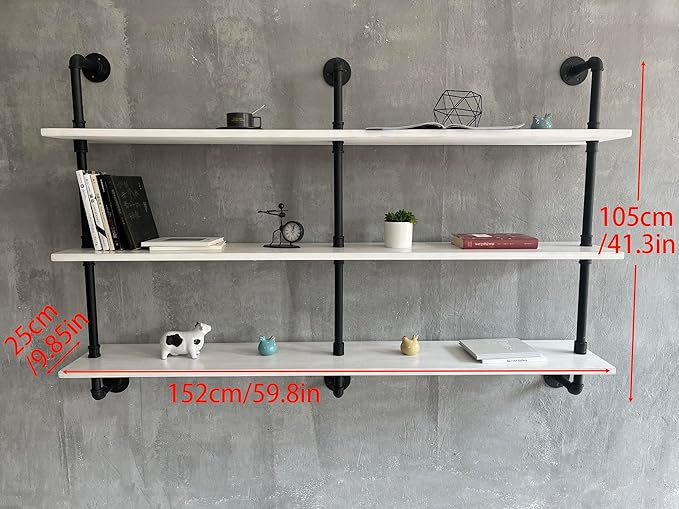 Industrial Pipe Shelving Rustic White Pipe Wall Shelves Industrial Shelves with Wood Planks Floating Shelves 60 Inch Farmhous