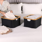 efluky Storage Baskets for Organizing, Fabric Storage Bins with Bamboo Handles, Collapsible Storage Baskets for Shelves and C