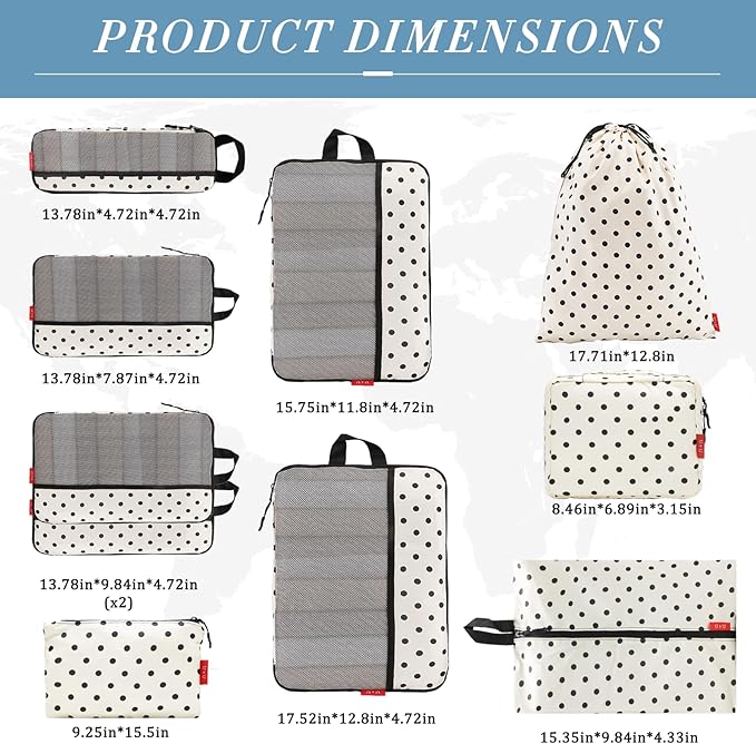 U+U 10 Set Compression Packing Cubes - Travel Organizers with Laundry Bag, Space-Saving Suitcase Organizer, Expandable Packin