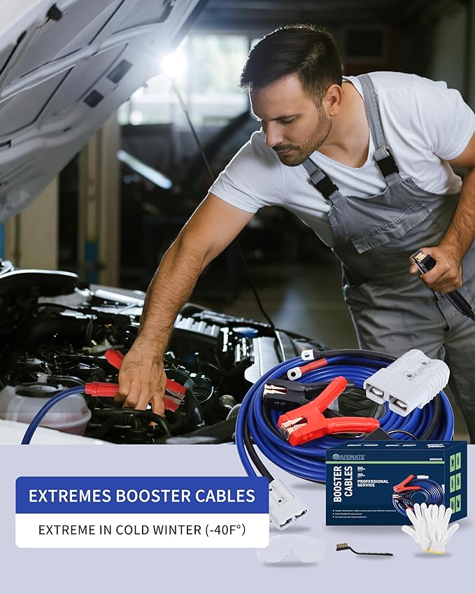 SAFEMATE 00 Gauge 30 FT Heavy Duty Jumper Cables - 1500Amp Booster Jumper Cable for Car, SUV and Trucks Battery - Quick Connect, Blue