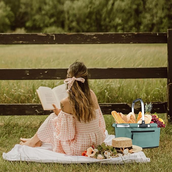 Picnic Basket, SIYUAN Shopping Basket with Handle 22L Collapsible Grocery Basket Portable Folding Basket for Marketing Picnic
