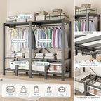 Heavy Duty Portable Closet Wardrobe, Garment Rack with Cover & Hanging Rods, Freestanding Wardrobe with Magnetic Door, Metal 