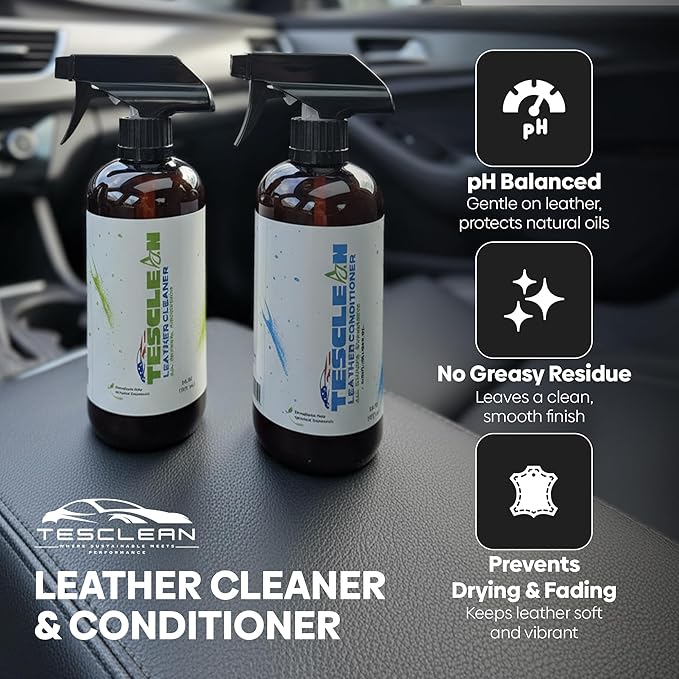 Tesla Leather Seat Cleaner & Conditioner, Made in the USA, Tesla Cleaning Kit Interior V egan Conditioner Electric Vehicle In