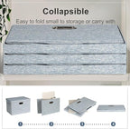 Graciadeco Large 17" 36 Quart Collapsible Stackable Storage Bins with Lids, 3 Packs Blue-Grey Linen Fabric Closet Boxes with 