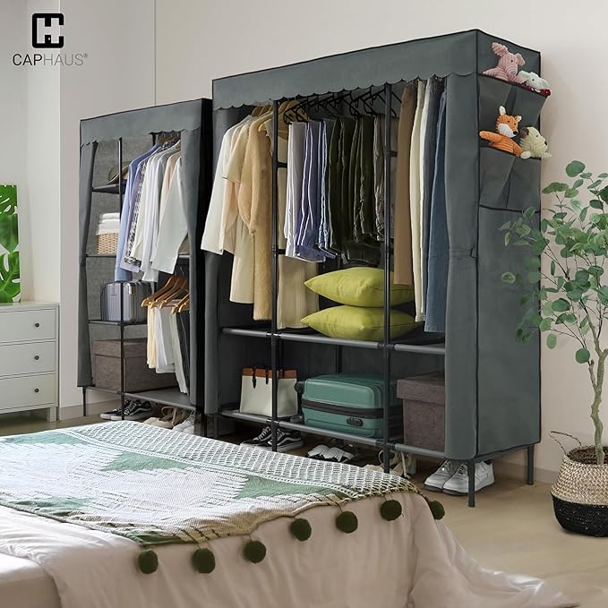 CAPHAUS 67-Inch Clothing Rack with Cover, Portable Closet Wardrobe, Covered Garment Rack for Hanging Clothes, 285LB Capacity 
